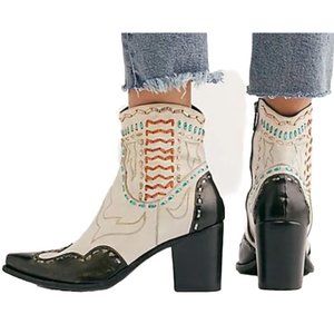 Jo Ghost Stylish Black and Cream Heeled Boots.